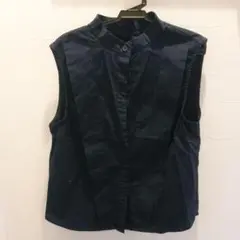 goocy ノーカラーシャツ 紺 綿