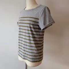 マーガレットハウエル＊ グレー/オリーブ ボーダー 半袖Tシャツ