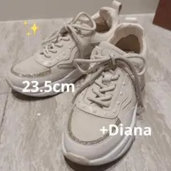 23.5cm プラスダイアナ スタッズダットスニーカー　グリッター ベージュ