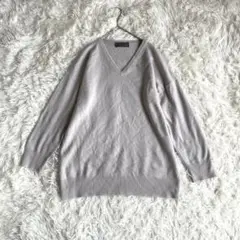 100%ピュアカシミヤセーター グレー Vネック 長袖七分袖　ニット　L
