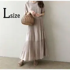 新品♡ ゆったりサイズ ティアードプリーツワンピース ベージュ