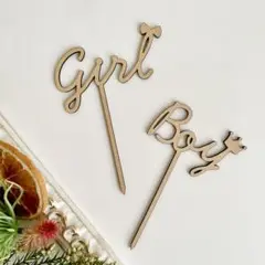 sale!木製 ジェンダーリビール ケーキトッパー Boy Girl ケーキ
