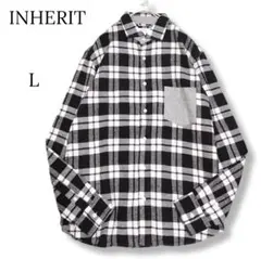 【INHERIT】　長袖　シャツ　黒　白　グレー　ネル　メンズ　古着　チェック柄