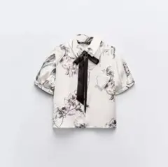 新品未使用　ZARA リボンディティールフラワープリントシャツ　XS