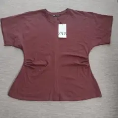 新品ZARA 半袖ブラウンTシャツ Lサイズ