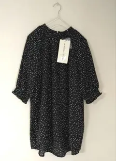 新品HK WORKS LONDON黒ドット水玉柄ブラウスチュニックL