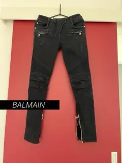 バルマン BALMAIN バイカー ブラックデニムパンツ 34 黒 レディース