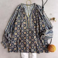 美品▲Ungrid//ペイズリープリントブラウス▲ネイビー エスニック 総柄