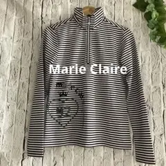 【極美品】Marie Claireストライプハーフジップ長袖シャツ M ブラウン