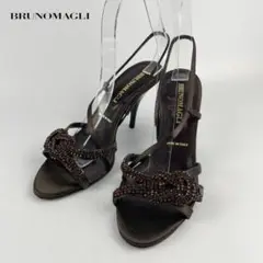 美品 ブルーノマリ 36 23.0 サンダル ヒール サテン 鎖 茶色/NB38