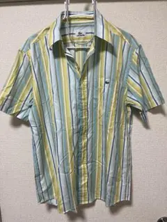 日本製　LACOSTE ラコステ　ブランドロゴ　ストライプシャツ