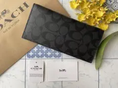 【新品】COACH コーチ 長財布 ブラック 黒 シグネチャー 薄型 グレー