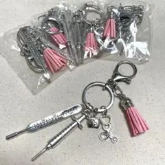 未使用♪キーホルダー5個セット ナース 注射器 体温計 聴診器 ピンクフリンジ