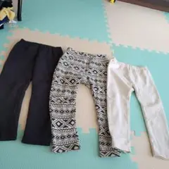 レギンス 3点セット 黒 白 柄入り