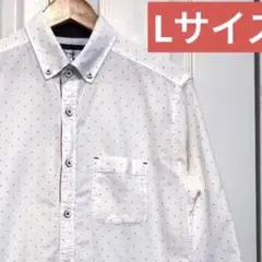 メンズ　トップス　ボタンダウン　ワイシャツ　ドット　カジュアル　白　七分袖￼