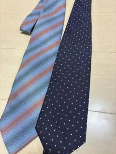 ネクタイセット 青オレンジストライプとネイビードット