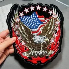 大きいサイズ　アメリカ国旗　ワシ　刺繍ワッペン　イーグル