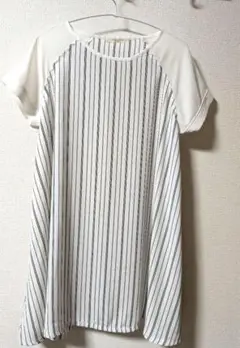 白と黒のストライプ 半袖チュニック chocol raffine robe