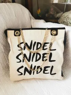 SNIDEL ロゴトートバッグ キャンバス地 ゴールドチェーン 内ポケット付き