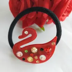 [NEW]白鳥ヘアゴム4.8cm/3.8cm　　レッド　アセテート　NO.361