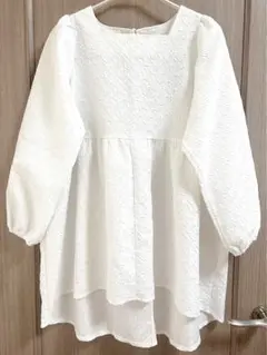 美品 ジャガード ホワイト フレアチュニック 長袖