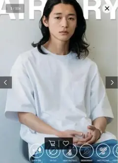 【2枚セット】AIRDRY ビックシルエット クルーネック ポケットTシャツ白青