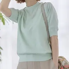 極美品 23区 24SS プレミアムビオコットン 半袖 ニット L モックネック