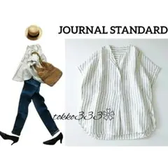 JOURNAL STANDARD✨レーヨン麻ノーカラーブラウス ストライプ