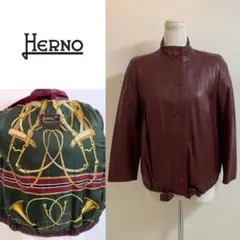 HERNO VINTAGE ITALY製 裏地総柄 レザージャケット エンジ系