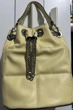 イエロー レザー バケツ型ショルダーバッグ