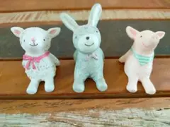ブタとヒツジとロバの可愛い置物3点セット