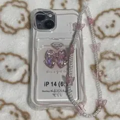 iPhone14 ケース カバー リボン ピンク かわいい バレエコア クリア
