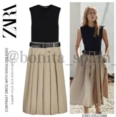 【ZARA】M ●#ショルダーパッド コントラストワンピース●