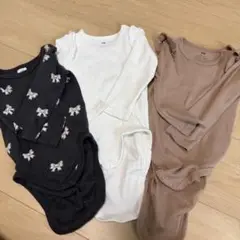 ベビー肌着 3点セット 黒 白 茶色 ロンパース H＆M 70