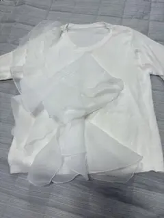 ホワイト フリル付き 半袖トップスMサイズ