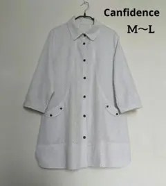 Canfidence 七分袖 チュニック 白黒ドット柄