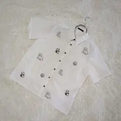 【チップクリップ】半袖シャツ　ブラウス　動物刺繍　ホワイト　M