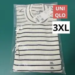 ユニクロUNIQLO リブハイネックボーダーT オフホワイト