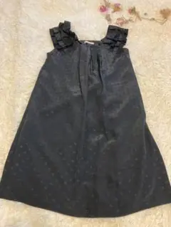 ファヴォリ favori 黒 ドット フリル ミニワンピース M