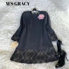 エムズグレイシー/M'S GRACY/ひざ丈ワンピース/ウール100/チェックM