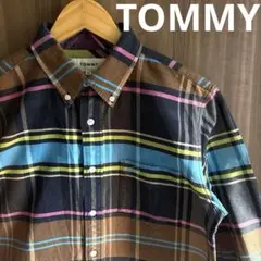 【可愛い◎】TOMMY トミー ブラウンチェック七分袖シャツ ロゴ刺繡