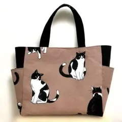 猫柄 ・サイドポケット付きトートバック【１】