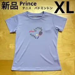 プリンス　テニス　バドミントン　半袖Tシャツ　ラケット柄　紫ラベンダー　XL新品