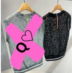 Q♡　q.heart レースリブ　レース　ノースリーブ　m 黒　韓国　リゾート