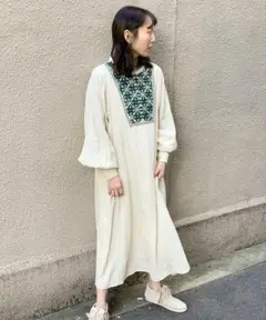 カスタネ 楊柳刺繍カフタンワンピース