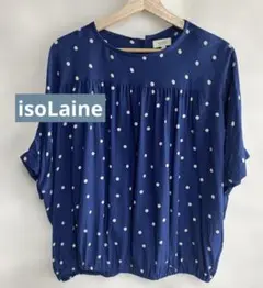 値下げ　美品　isoLaine ドット柄 半袖　ブラウス　L ブルー ゆったり