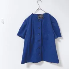 MiCALady ミカレディ　ノーカラーシャツ　半袖　フォーマル　ネイビー