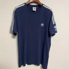 adidas アディダス ネイビー Tシャツ 3本ライン L相当