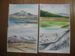 原画　四季の風景画（その３）水彩画４点