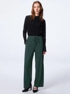 未使用タグ付き　GU リブプルオンパンツ　ダークグリーン　size L